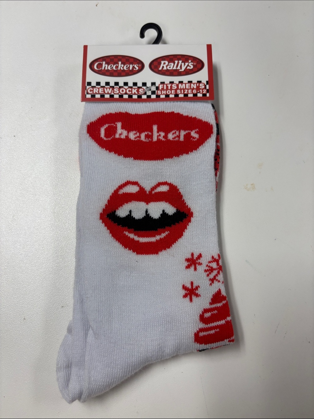 White & Red Graphic Crew Socks - Men